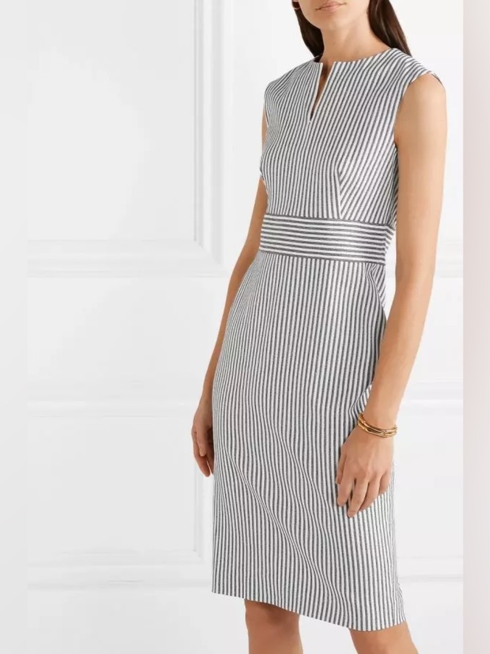 MaxMara Caraffa Striped Cotton and Linen Blend Dress 2 - Picture 2 of 10